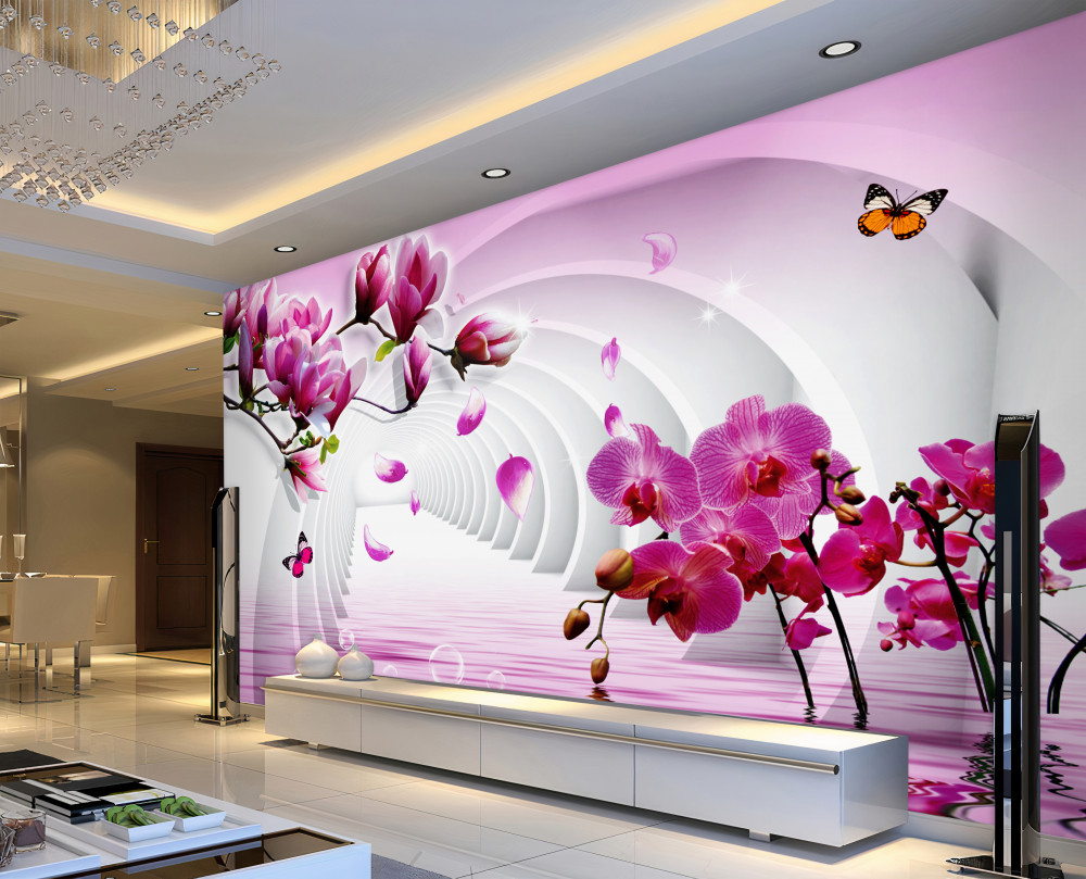 Fototapeta jasne różowe kwiaty magnolii i orchidee