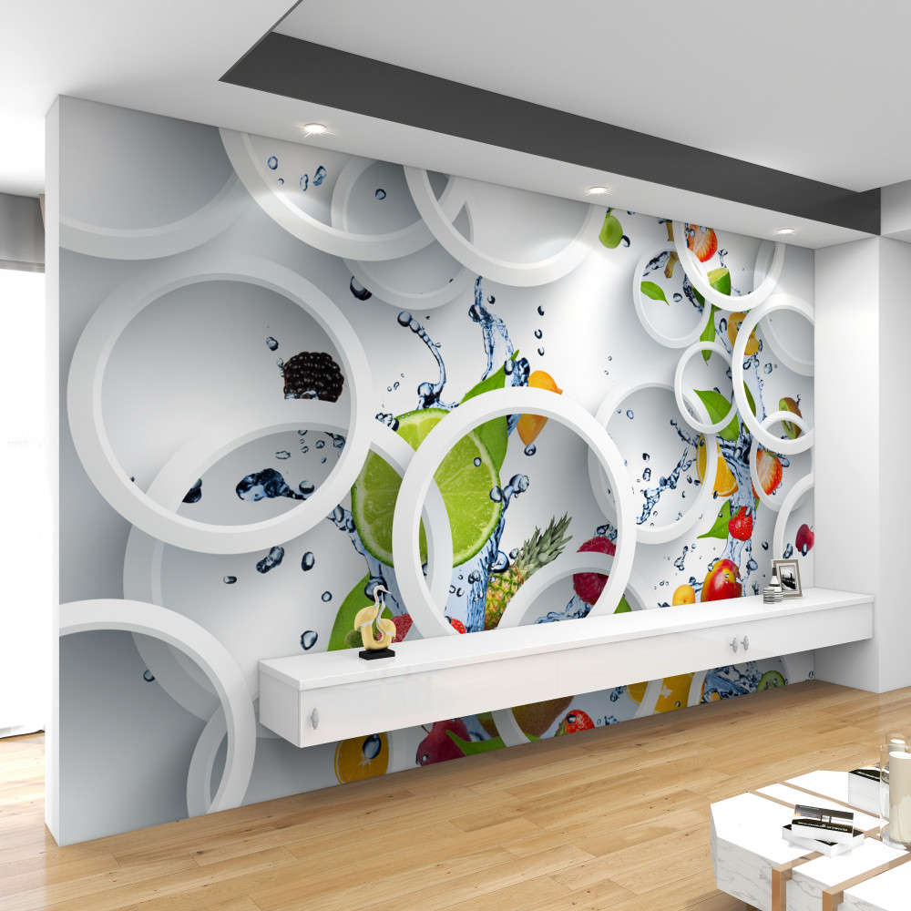 Fototapeta letnie owoce w kroplach wody spadają pod kręgi