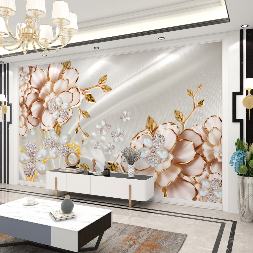 Fototapeta perłowe piwonie ze złotymi elementami