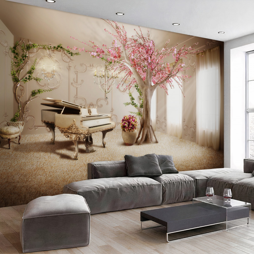 Fototapeta bajkowy salon z drzewem sakura