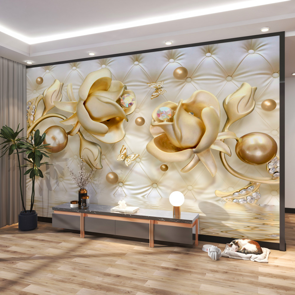 Fototapeta złote róże z diamentami