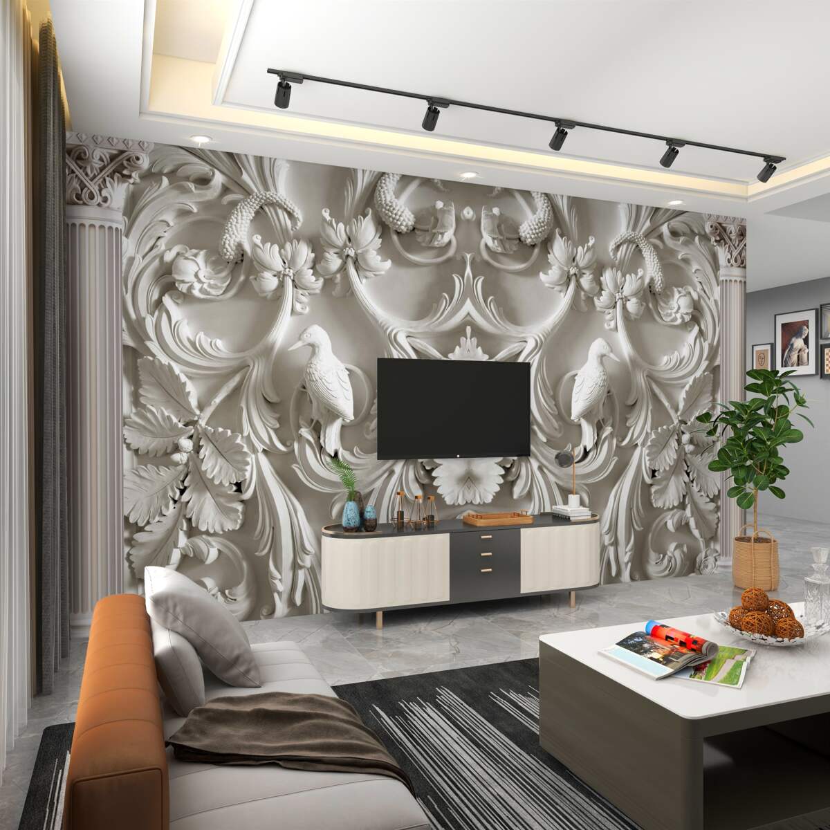 Fototapeta Białe elementy wolumetryczne na ścianie