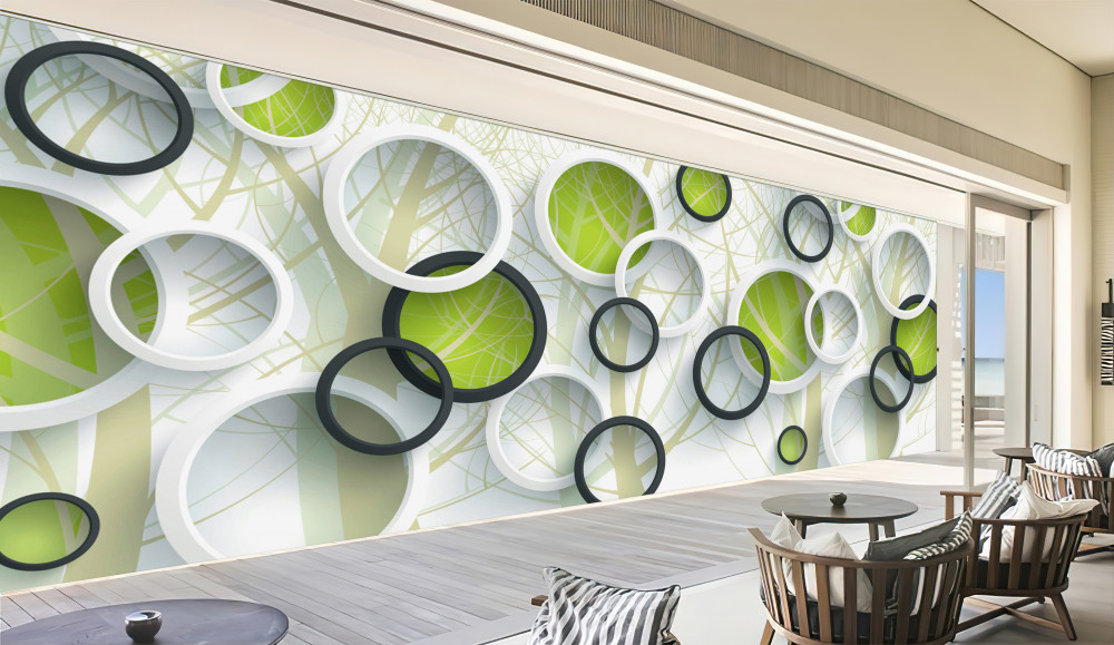 Fototapeta zielone i białe kółka jedno na drugim