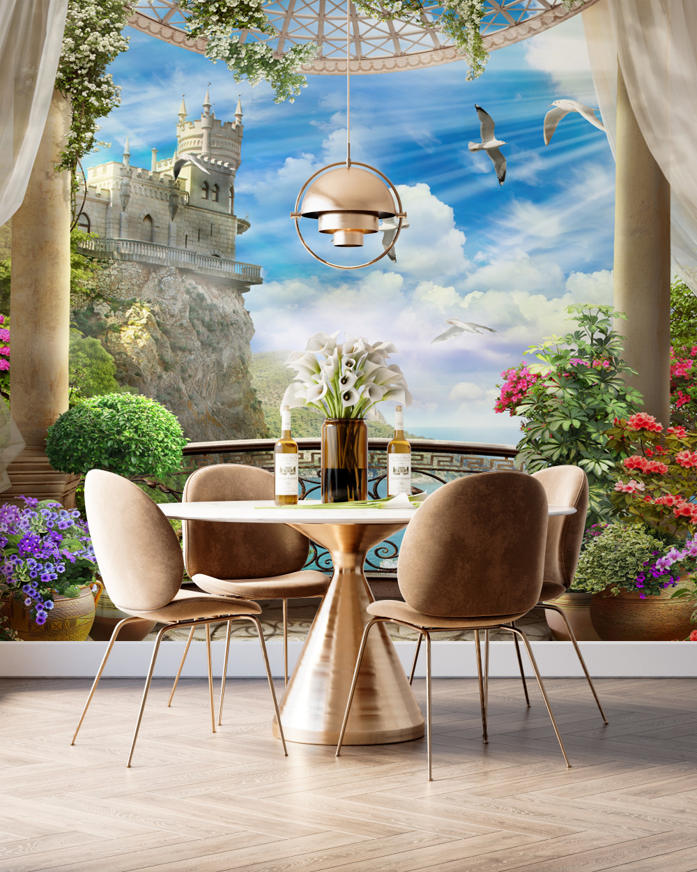 Fototapeta balkon z widokiem na gniazdo jaskółek