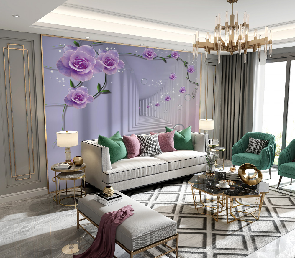 Fototapeta tunel w perspektywie z fioletową różą