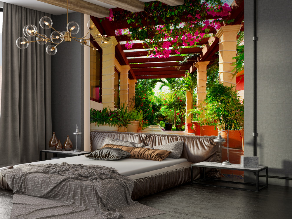 Fototapeta taras w domu z roślinami