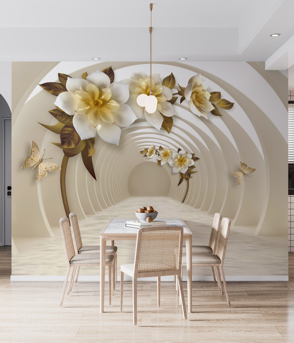 Fototapeta białe kwiaty lotosu ze złotem w perspektywie