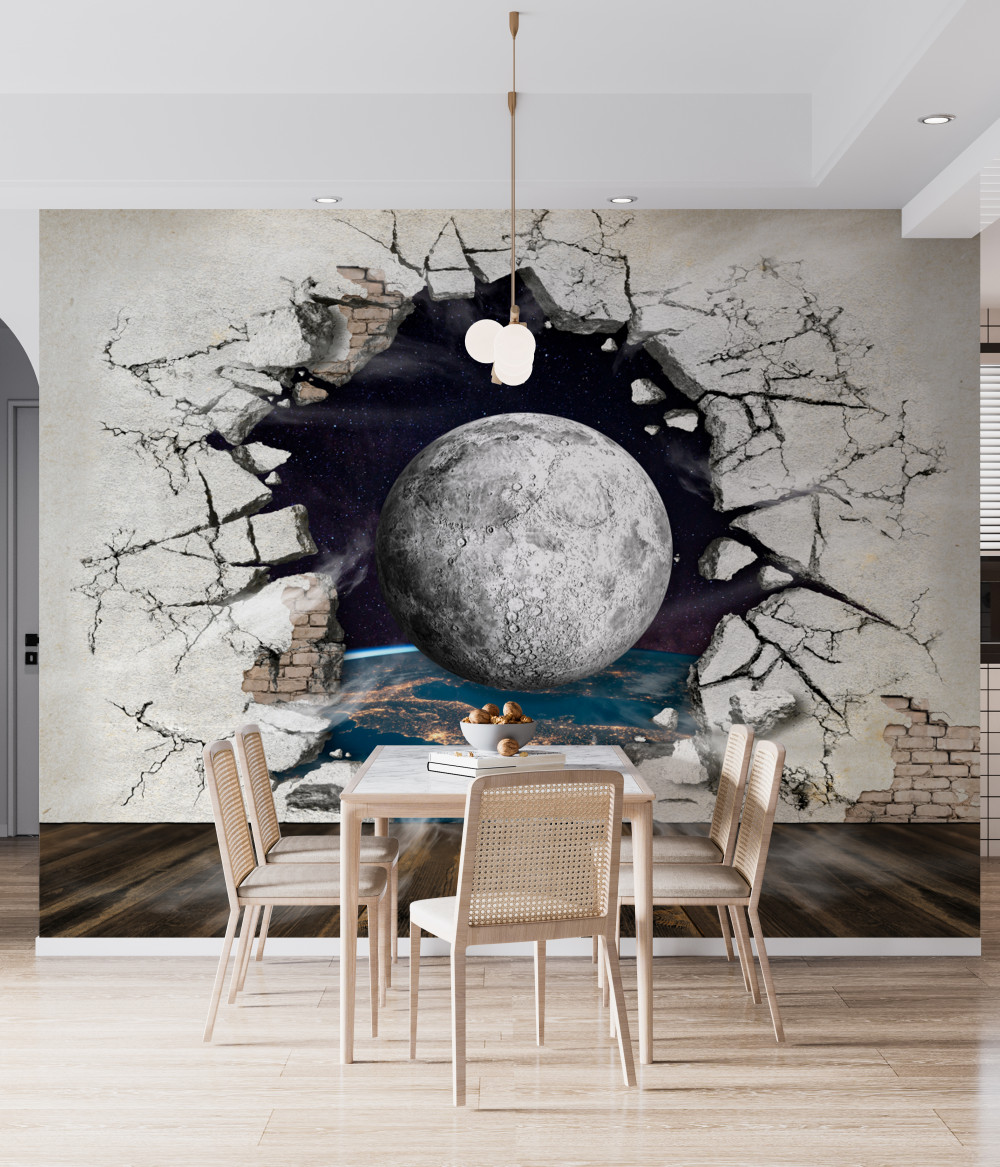 Fototapeta księżyc w popękanej ścianie