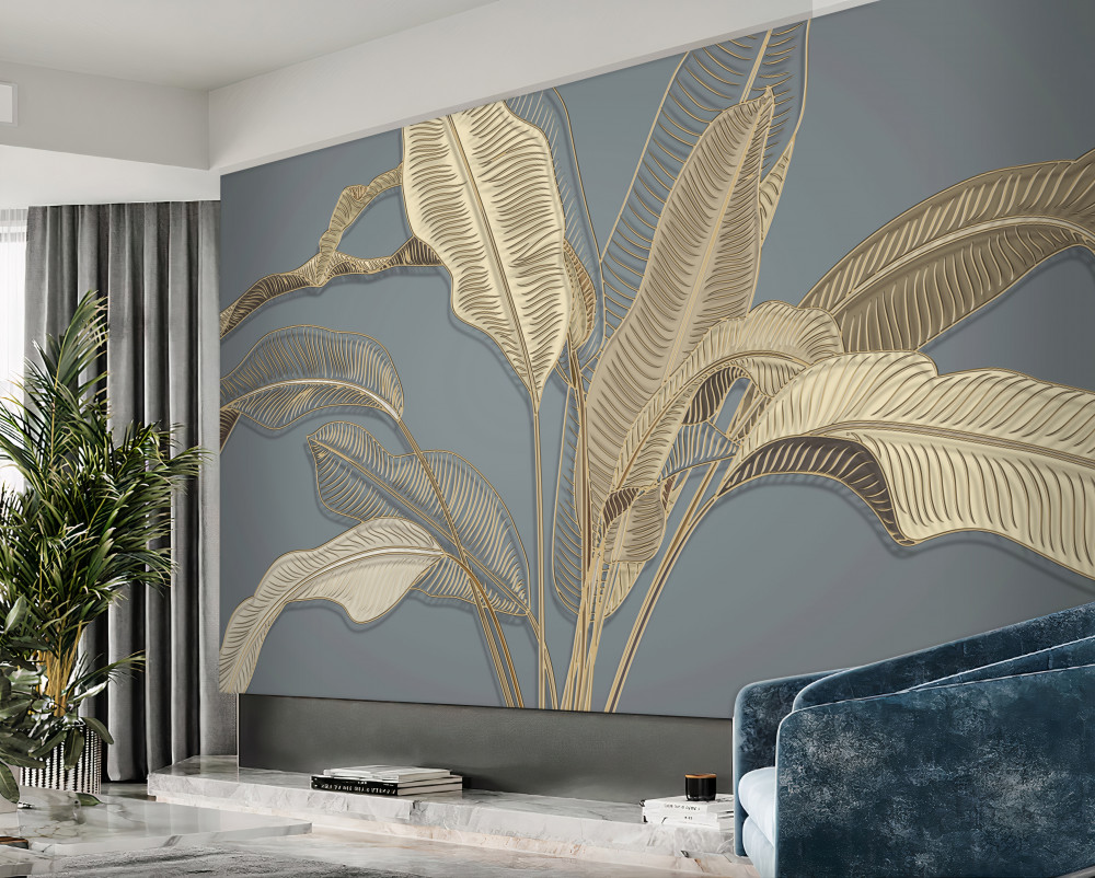 Fototapeta złote pióra liści na ciemnym tle