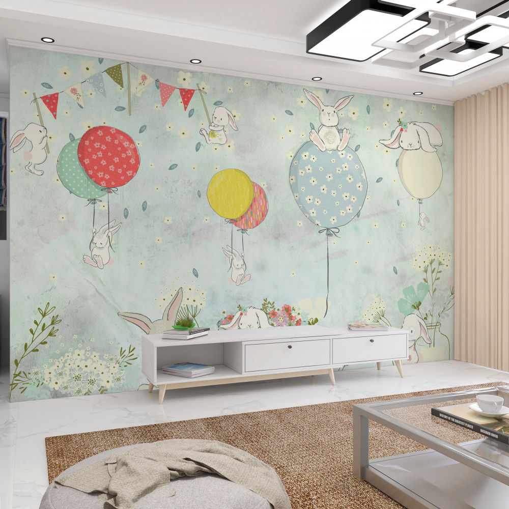 Fototapeta białe króliczki w balonach