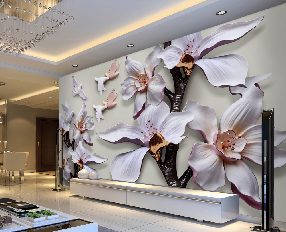 Fototapeta ptaki i białe kwiaty