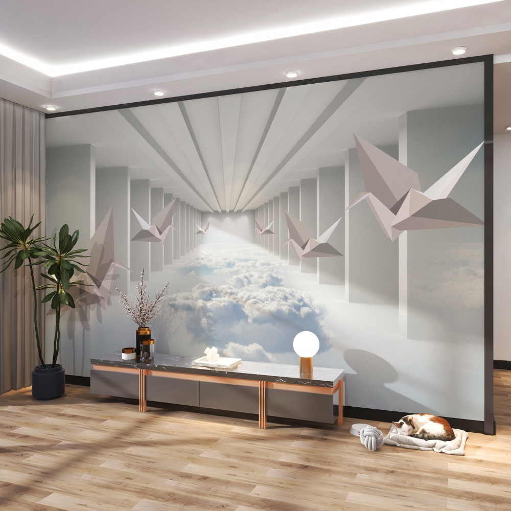 Fototapeta ptaki w chmurach abstrakcja geometryczna