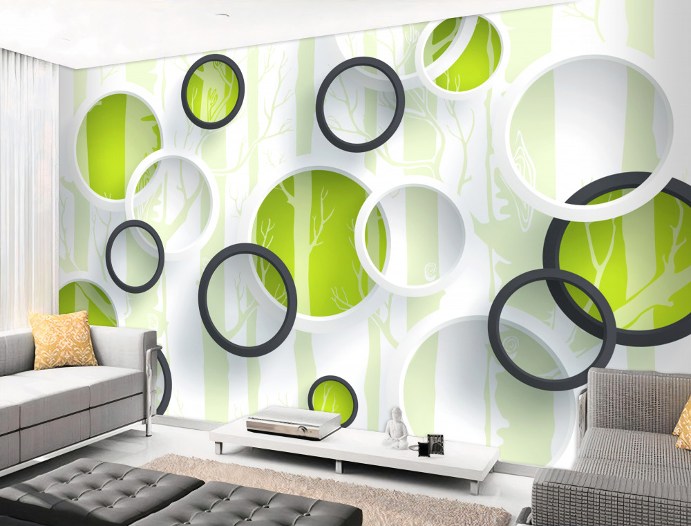 Fototapeta sylwetki drzew w czarno-białych kręgach