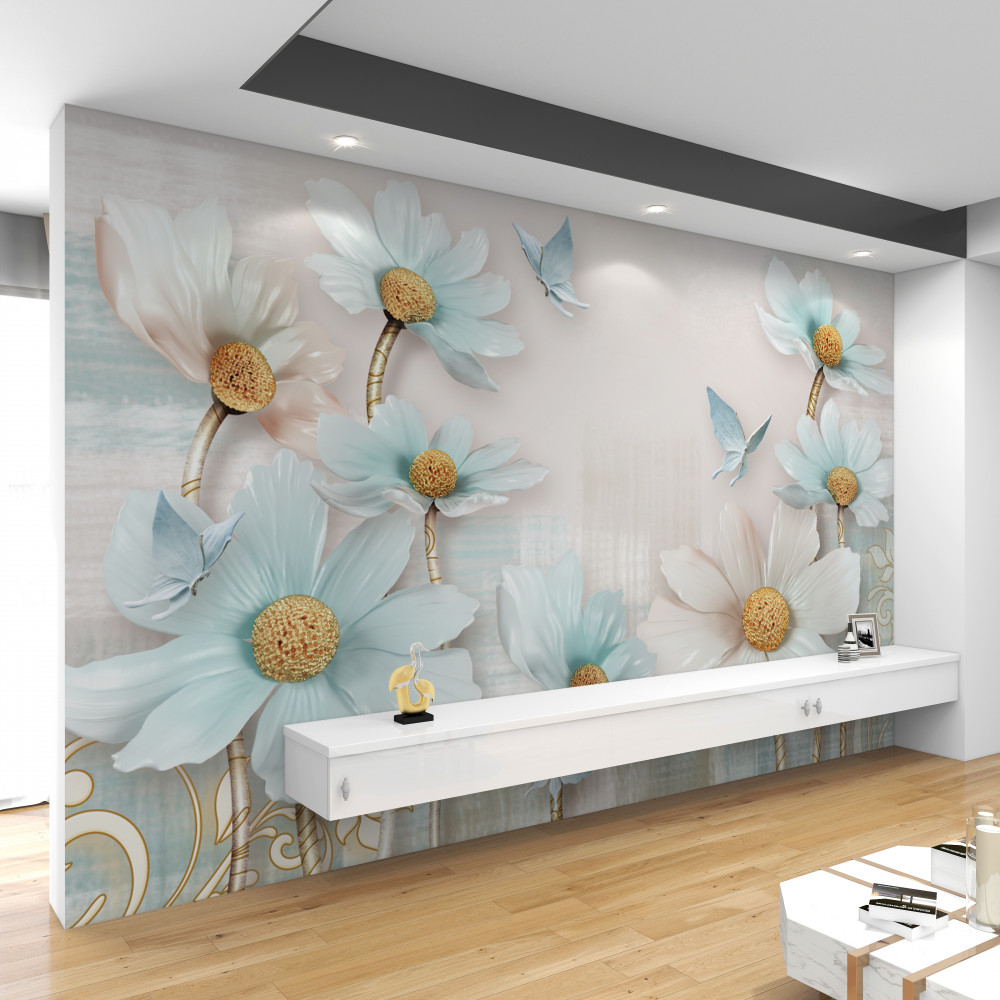 Fototapeta duże biało-niebieskie kwiaty