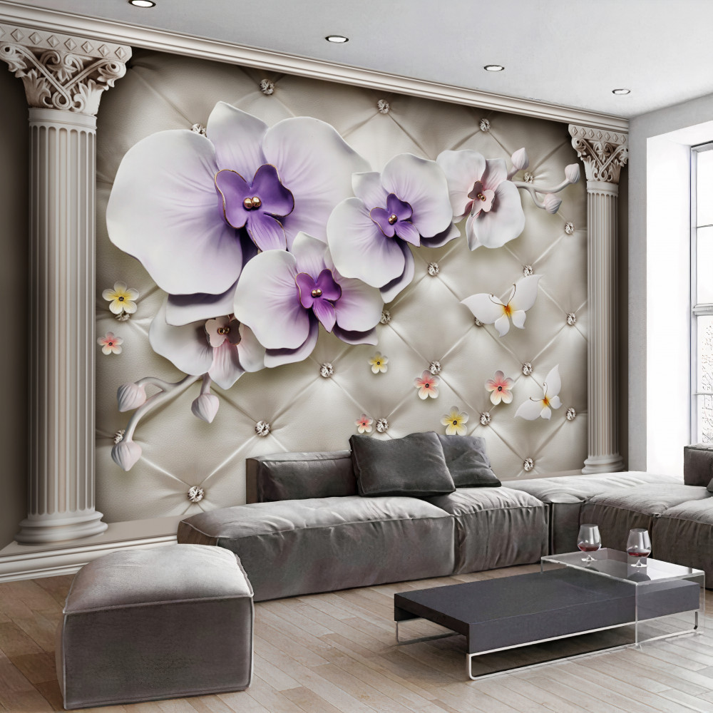 Fototapeta biała orchidea ze złotem i perłami