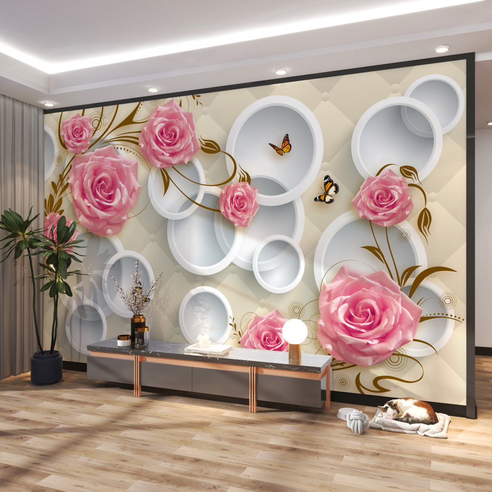 Fototapeta miękka różowa róża krzewiasta na geometrycznym tle