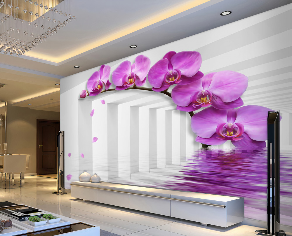 Fototapeta liliowa ramka z orchidei w białych łukach