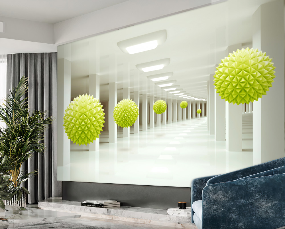 Fototapeta żółte kulki i tunel w perspektywie