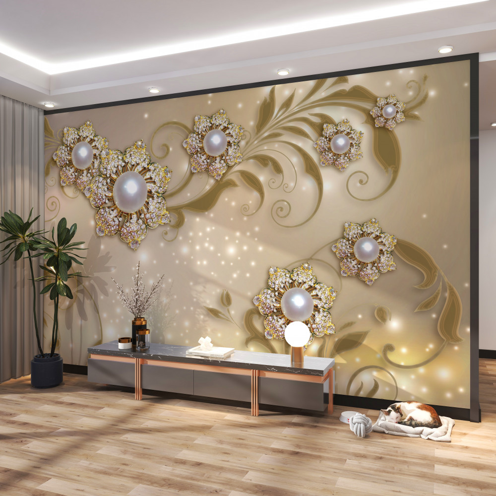 Fototapeta złota biżuteria wykonana z kwiatów i pereł