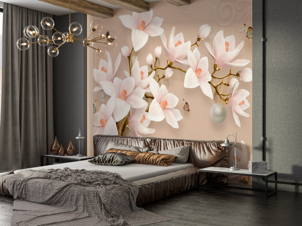 Fototapeta delikatne kwiaty na różowym tle