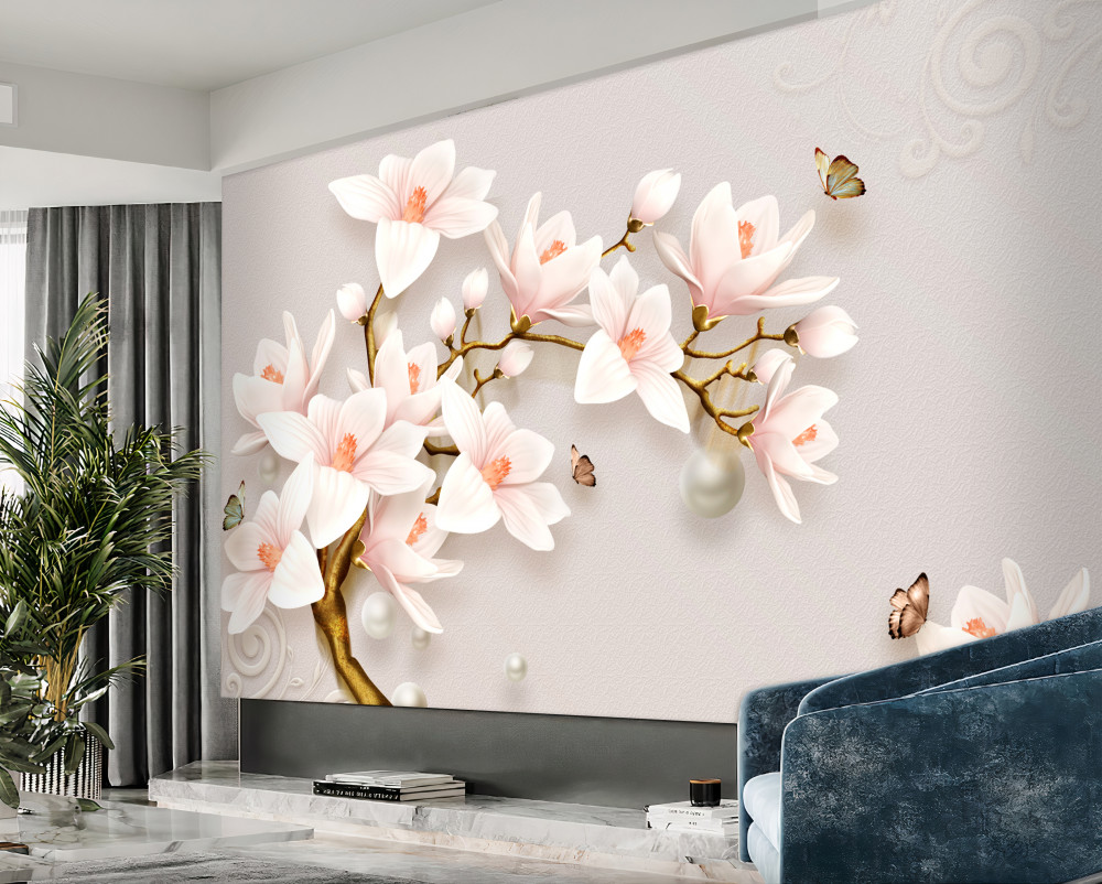 Fototapeta kwiaty na złotej gałęzi