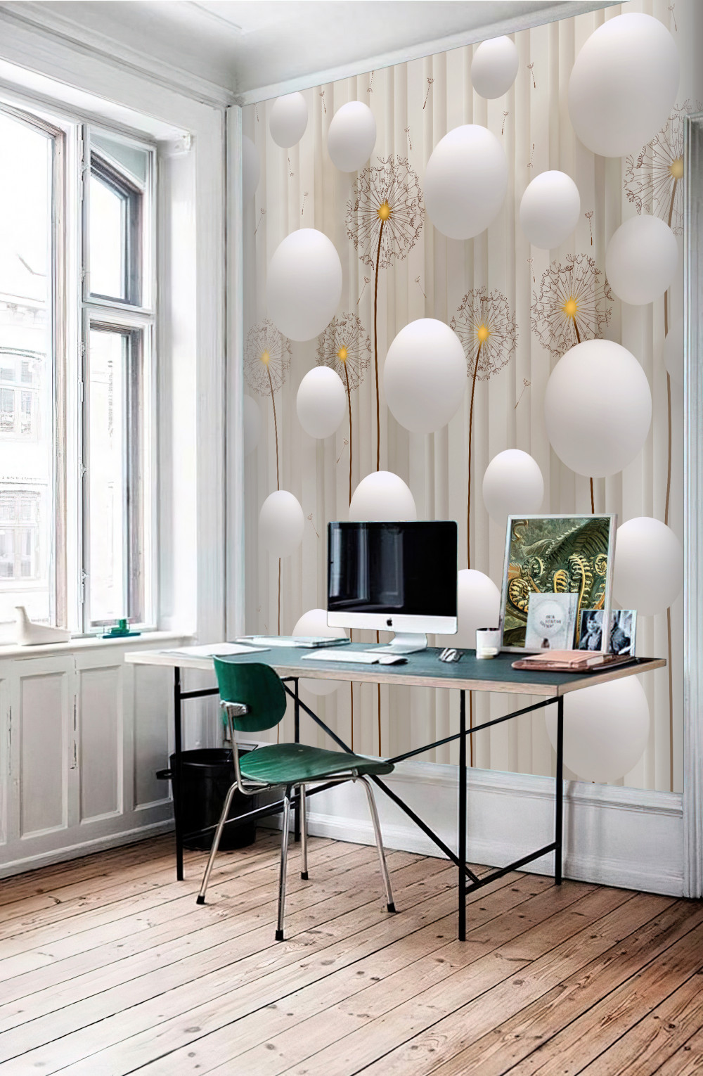 Fototapeta pływające białe kulki i mniszek lekarski