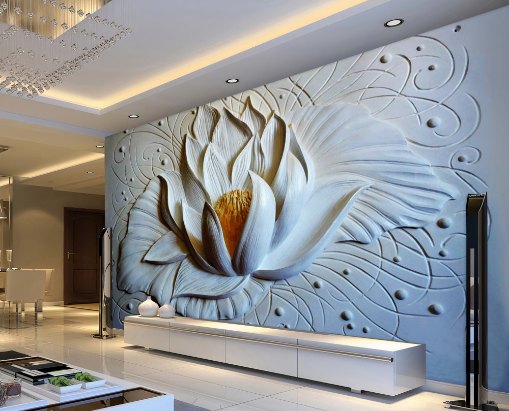 Fototapeta biały lotos w płaskorzeźbie