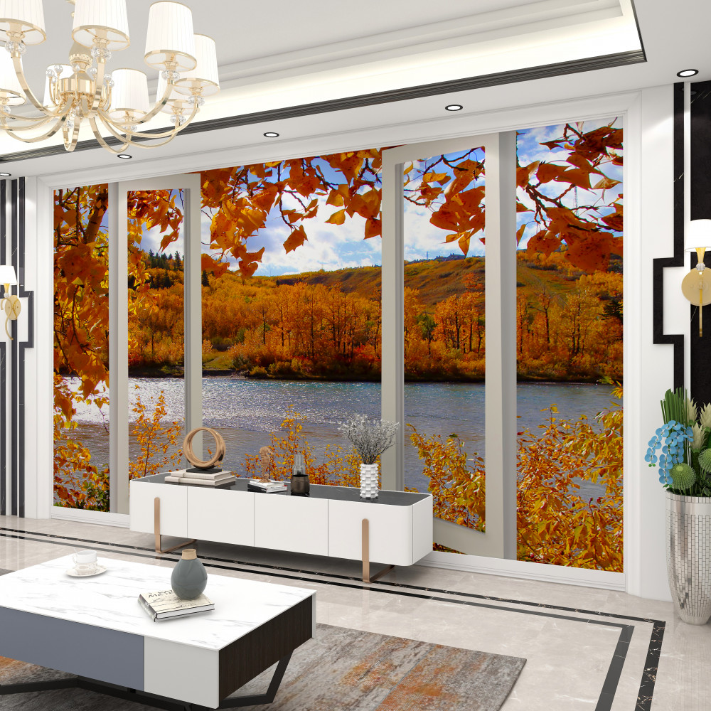 Fototapeta jesienny las z okna