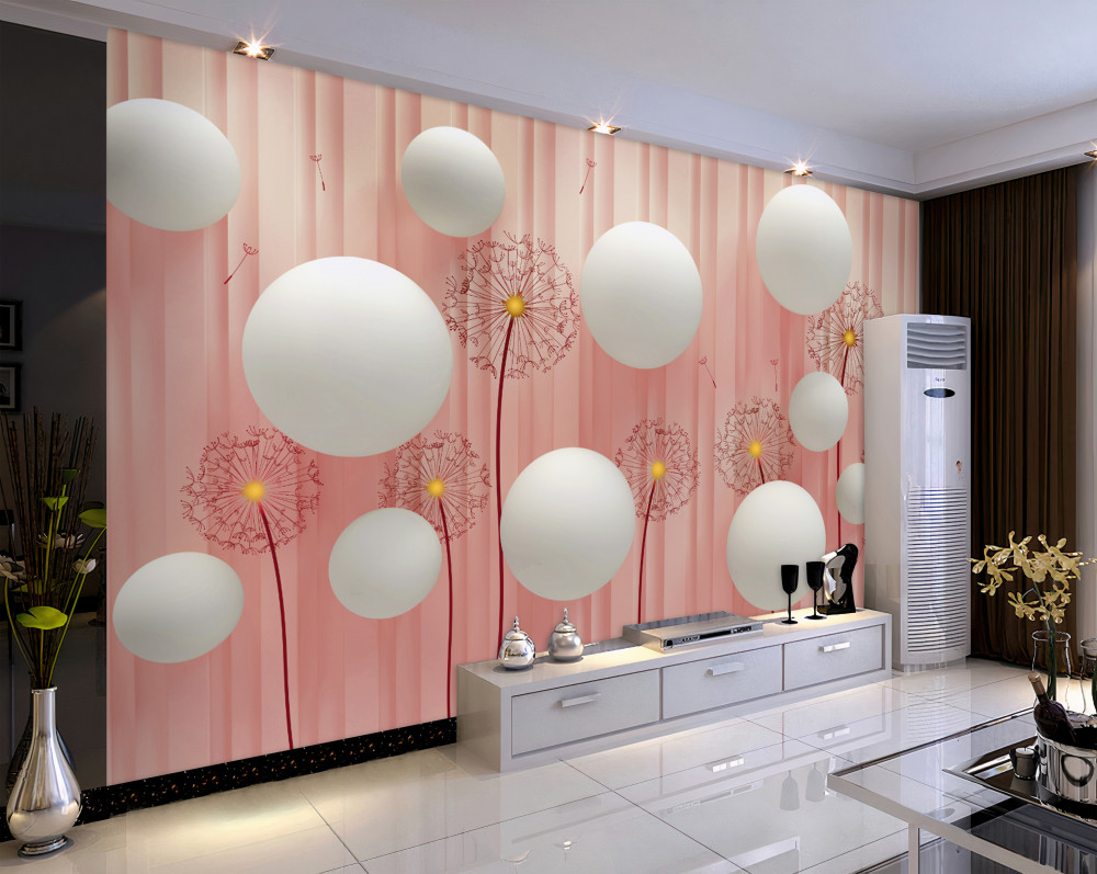 Fototapeta smukłe mlecze i białe kulki na różowym tle