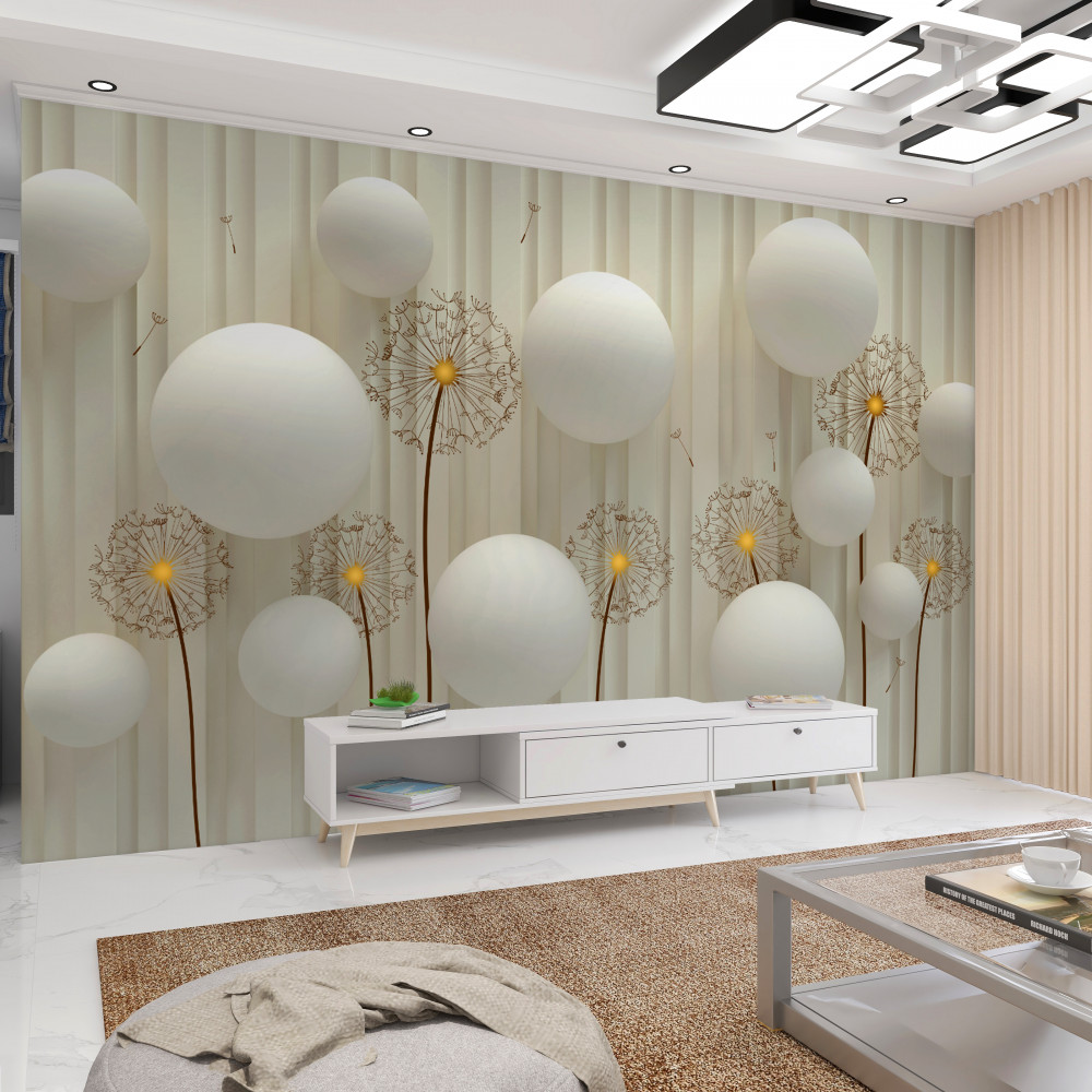 Fototapeta biały mniszek lekarski z kulkami w kompozycji