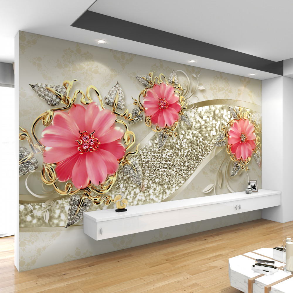 Fototapeta czerwone pąki gerbery na złotych gałęziach