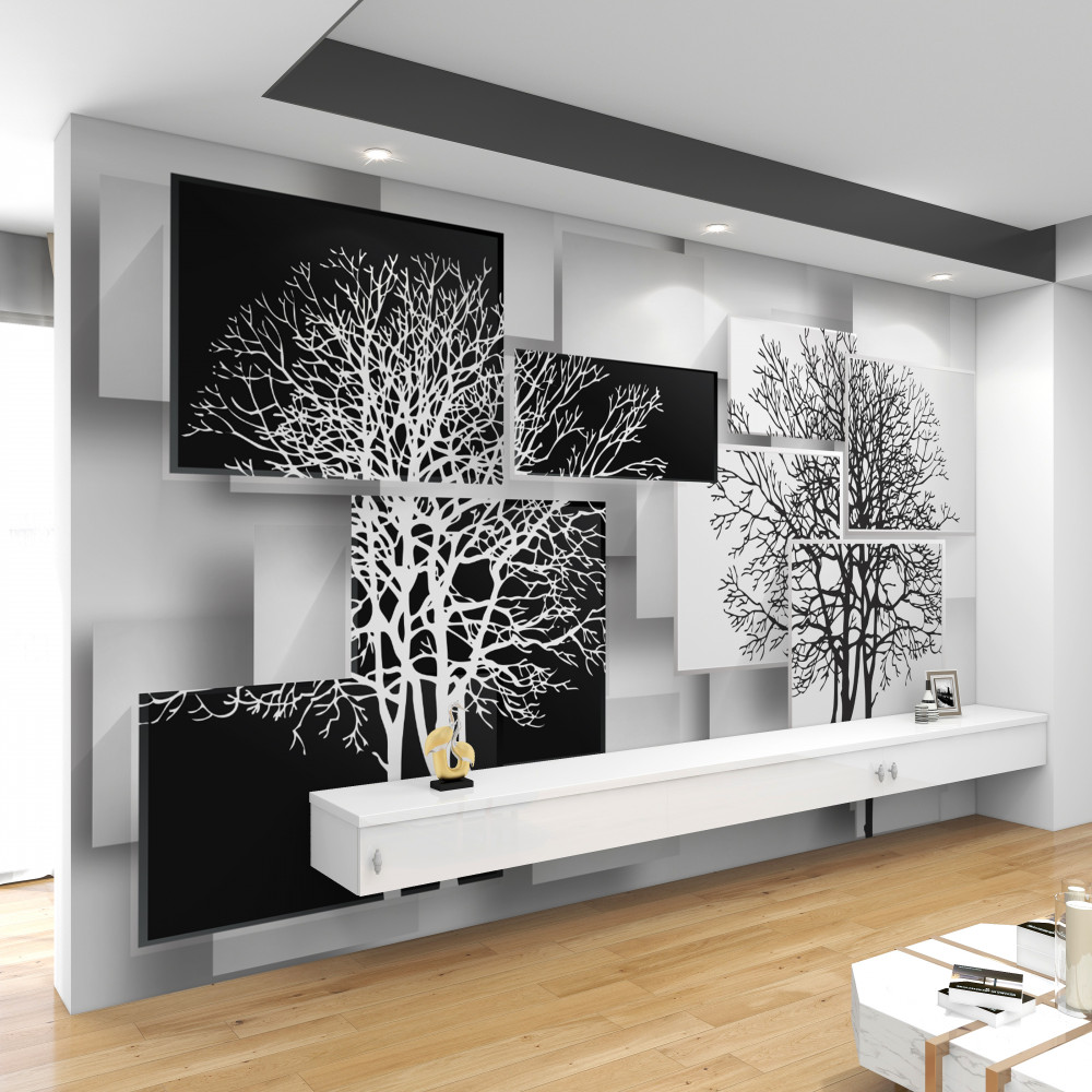 Fototapeta czarno-białe drewno na tle prostokątów