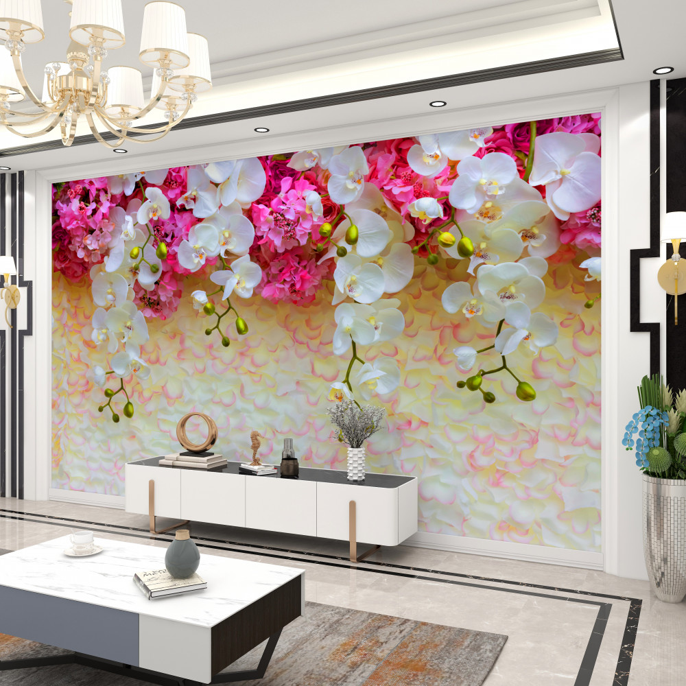 Fototapeta wieszanie białych orchidei z różowymi