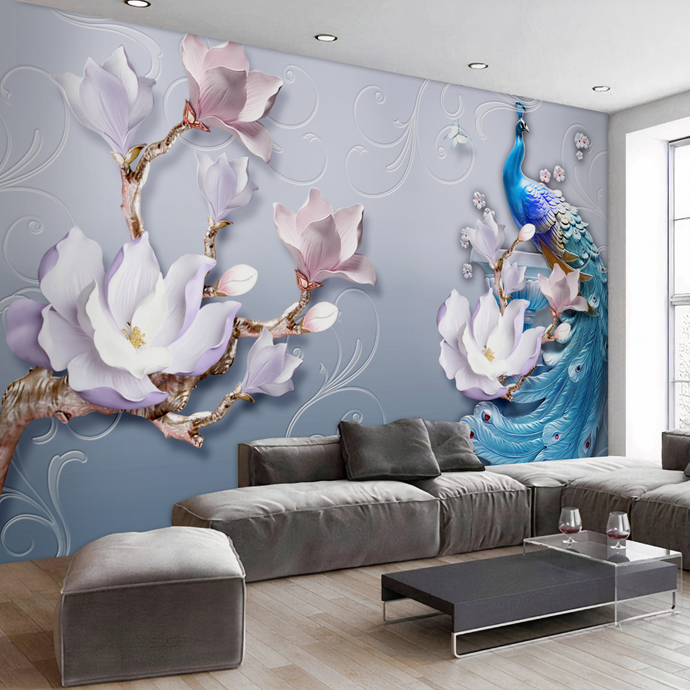 Fototapeta luksusowy paw na kwitnącym drzewie