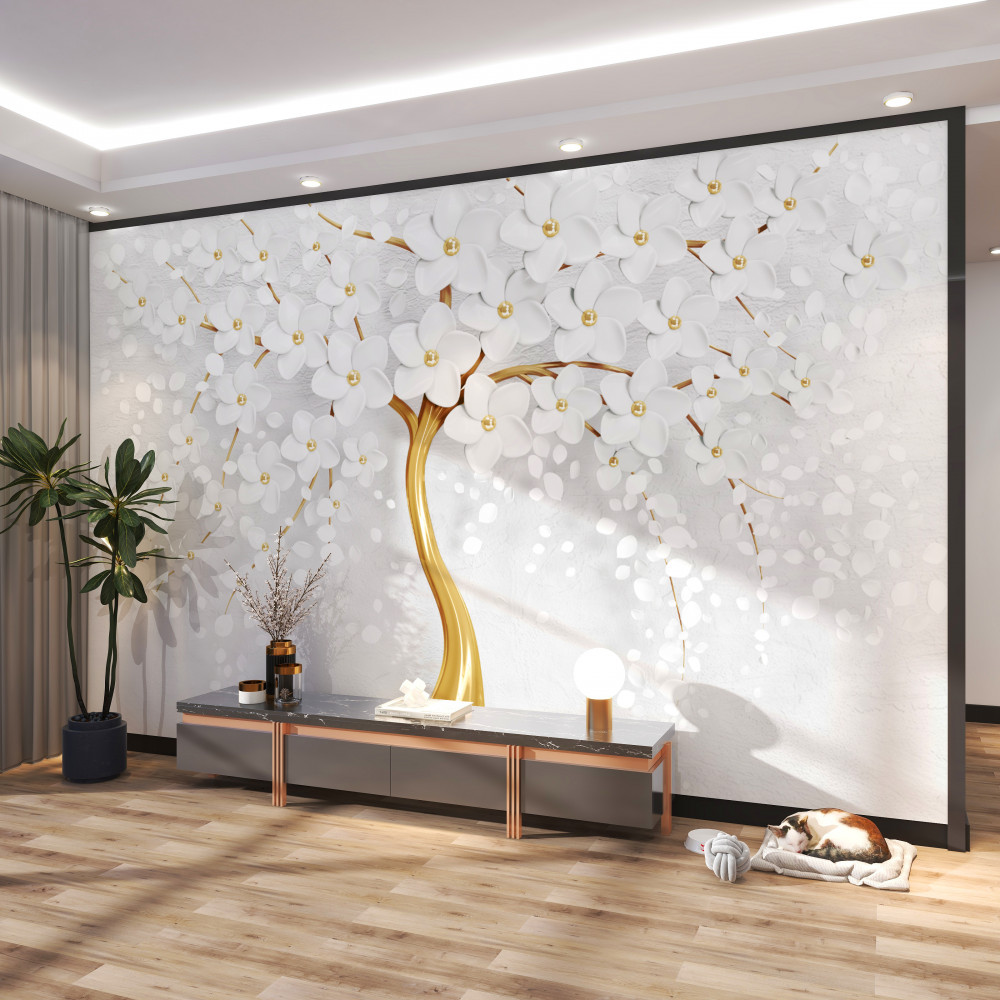 Fototapeta drzewo z kwitnącymi białymi kwiatami