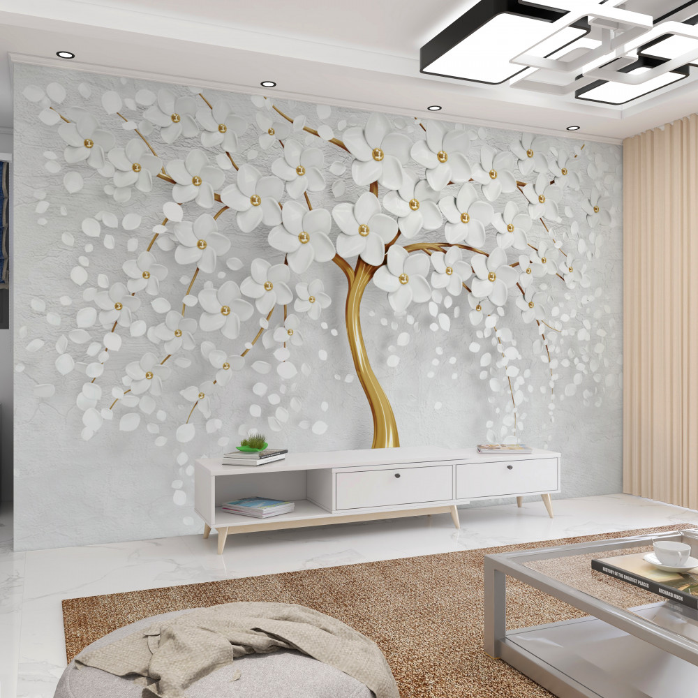 Fototapeta drzewo z małymi białymi kwiatami