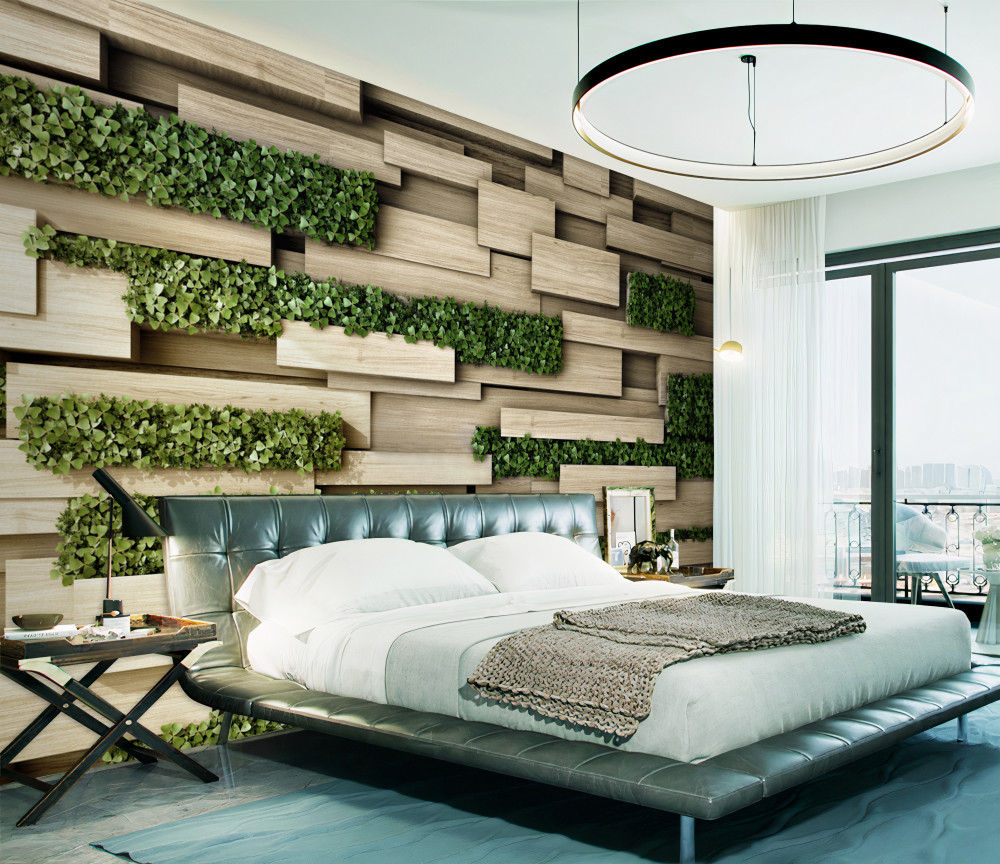 Fototapeta kamienny mur z zielonymi roślinami