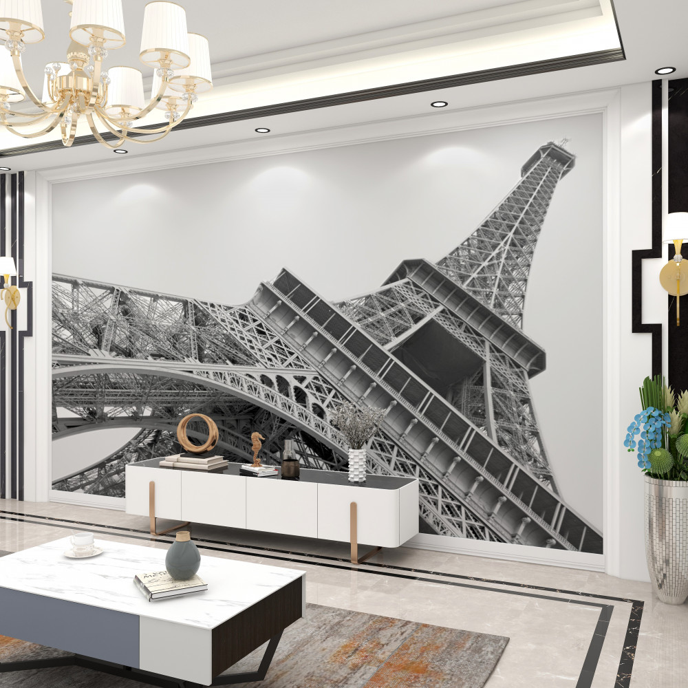 Fototapeta Wieża Eiffla od dołu w czerni i bieli