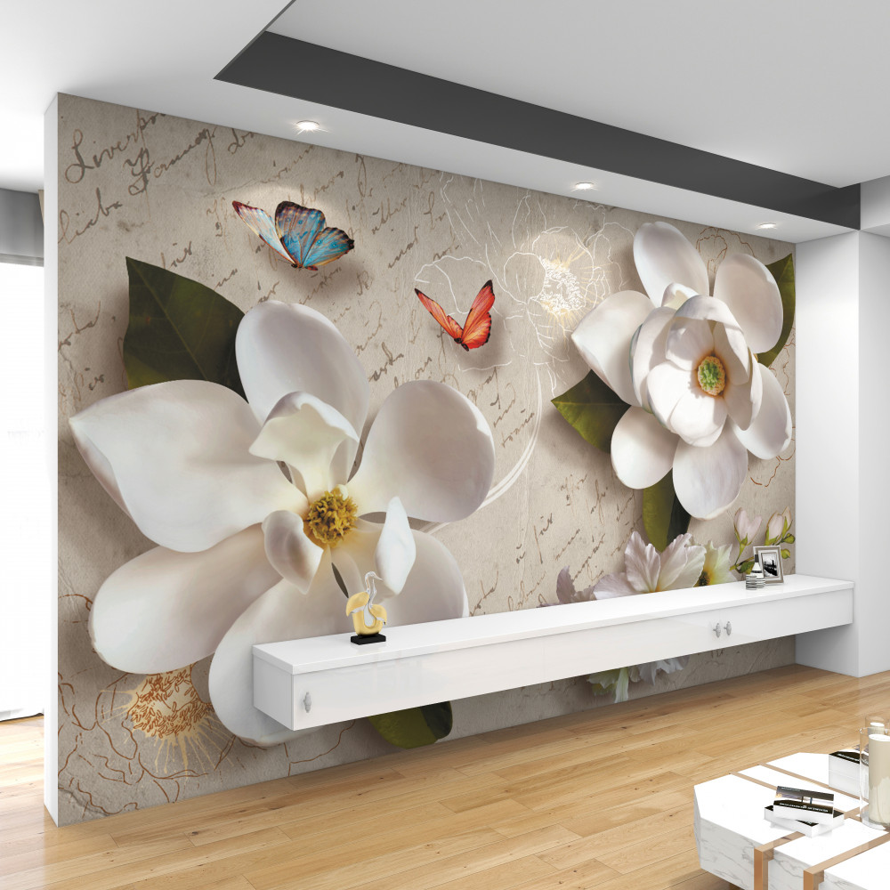 Fototapeta delikatne białe kwiaty lotosu z motylami