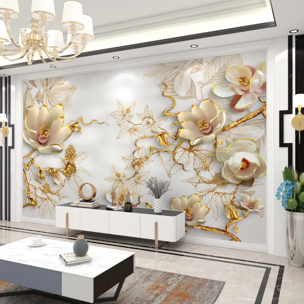 Fototapeta magnolia kwitnąca na złoto