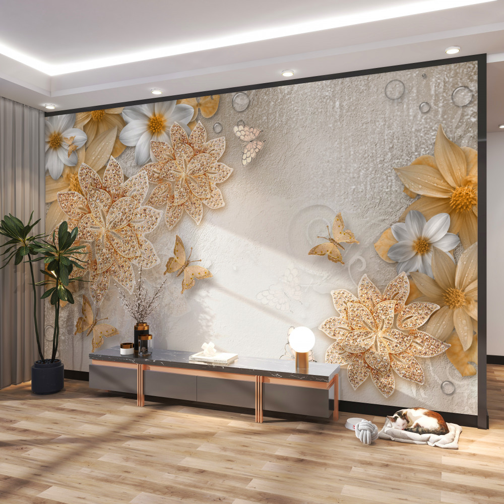 Fototapeta kwiaty złotego podziału i biały lotos