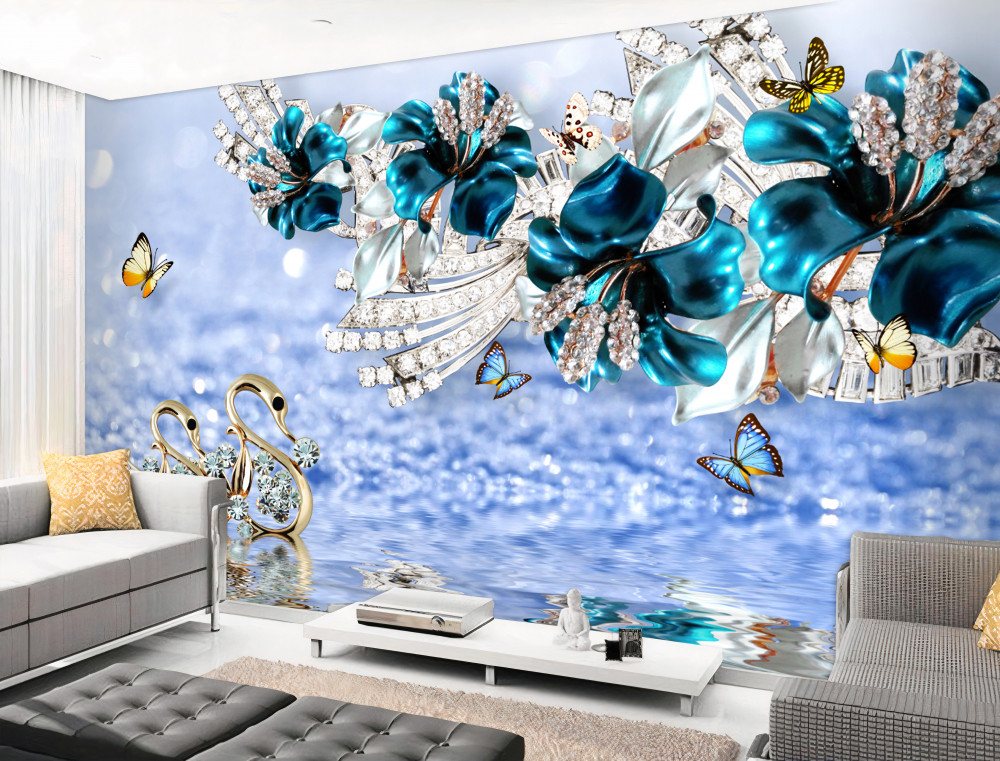 Fototapeta motyle i krystalicznie niebieskie kwiaty magnolii