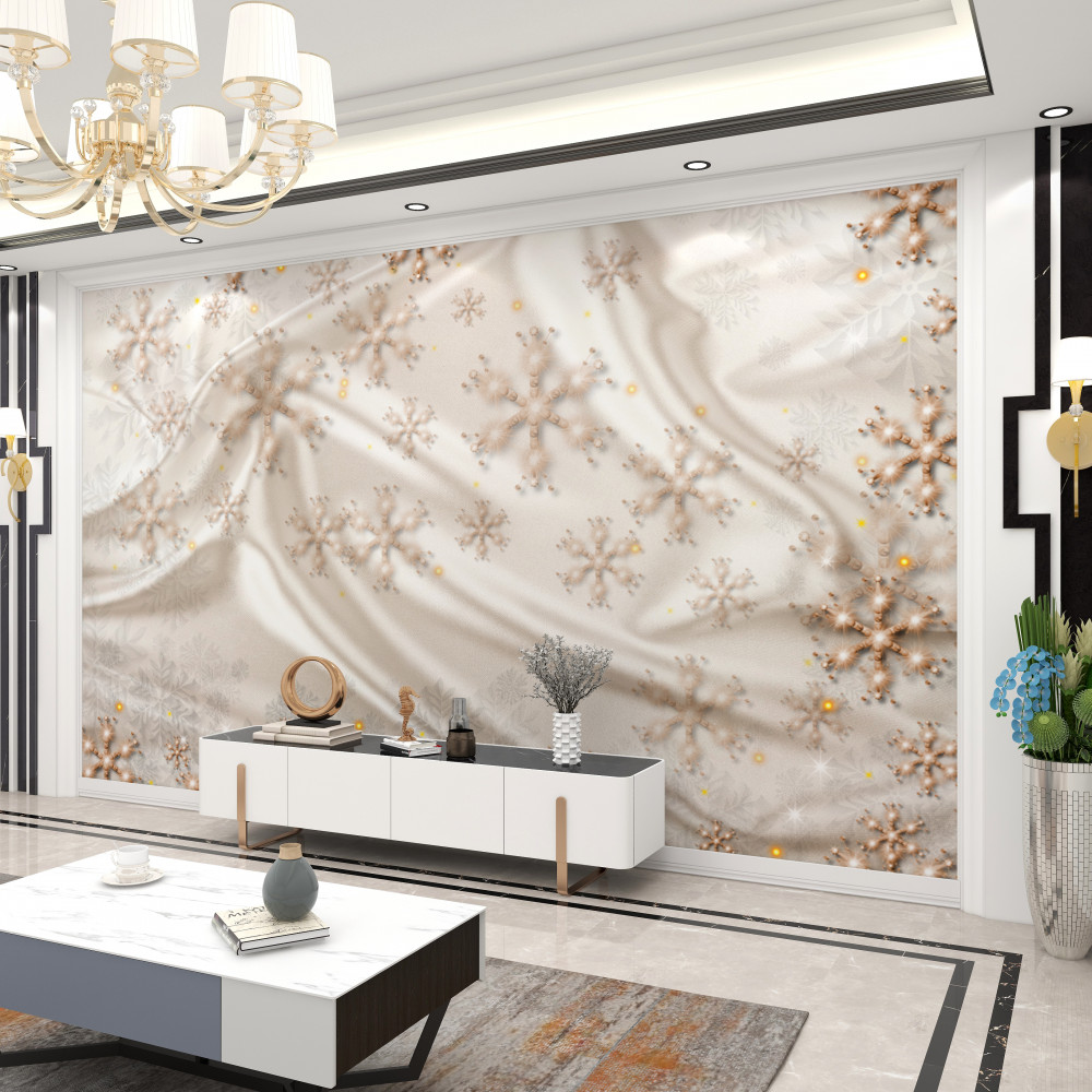 Fototapeta wspaniałe płatki śniegu na jasnym jedwabiu