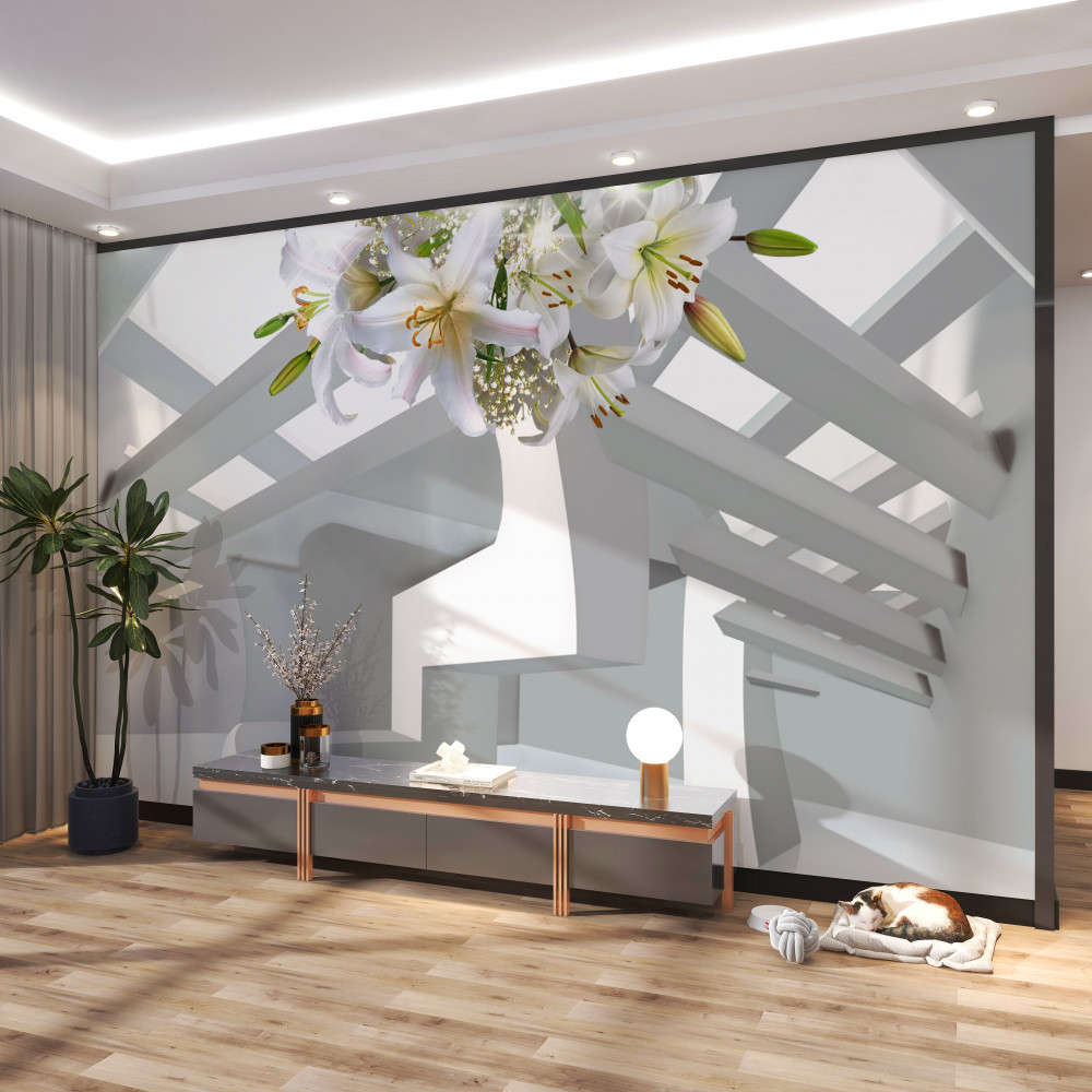 Fototapeta abstrakcyjne kształty i biała lilia