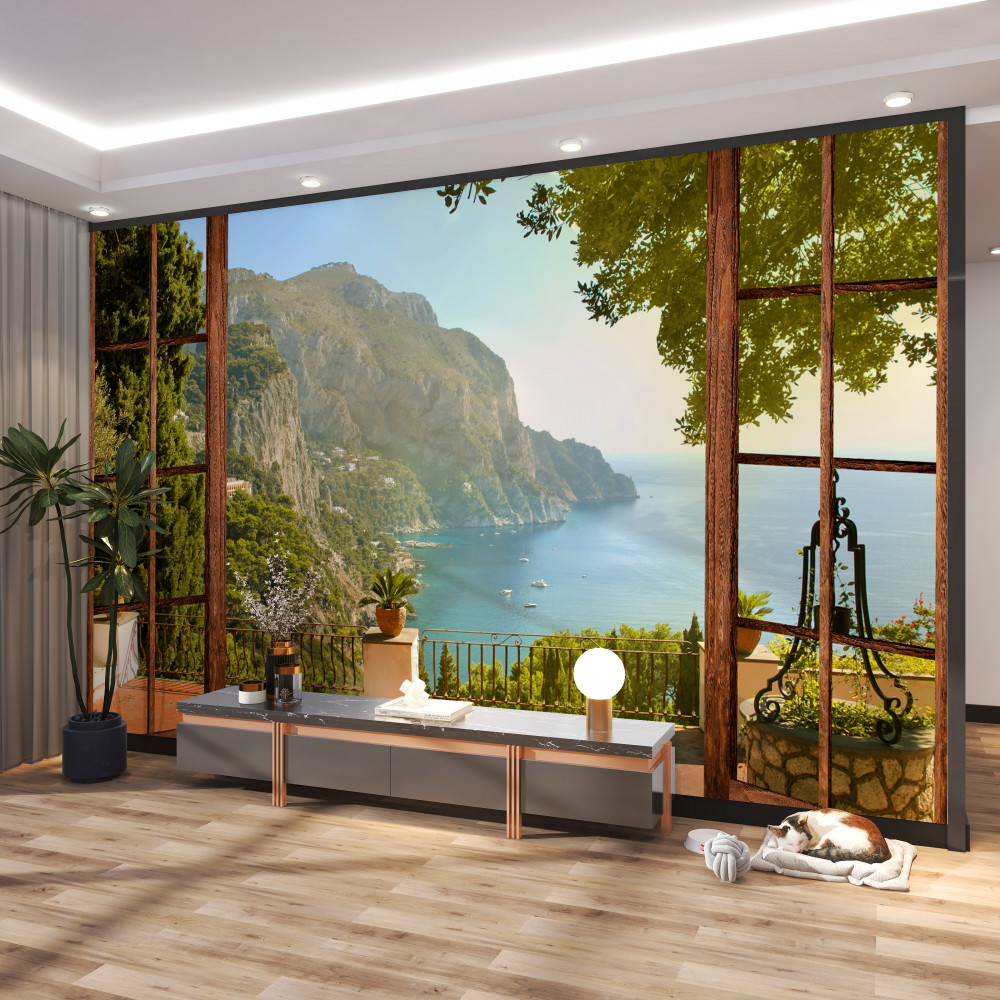 Fototapeta Z balkonu widok na góry i morze