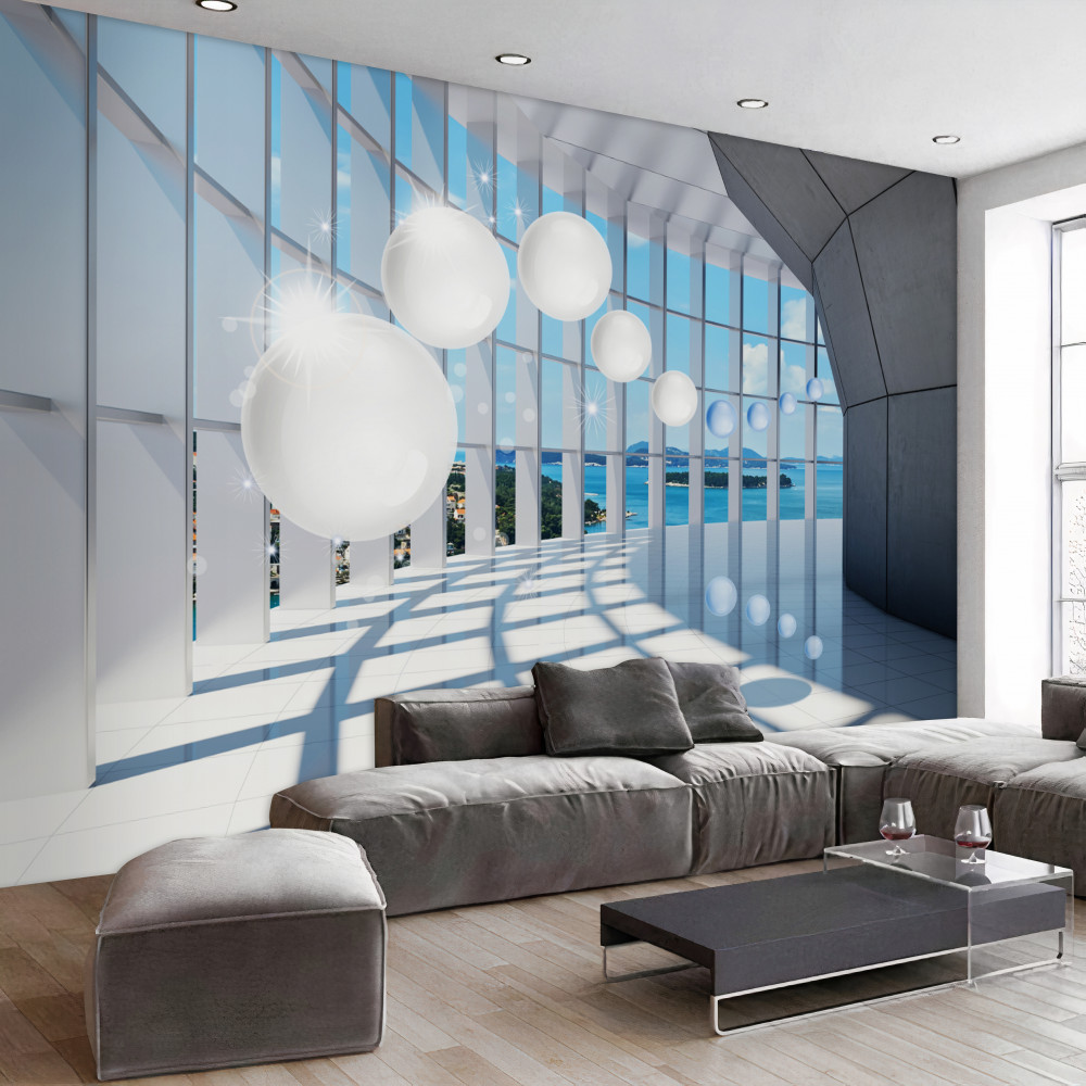 Fototapeta białe kule latają w tunelu na niebie