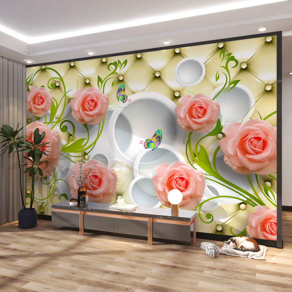 Fototapeta różowe róże i motyle