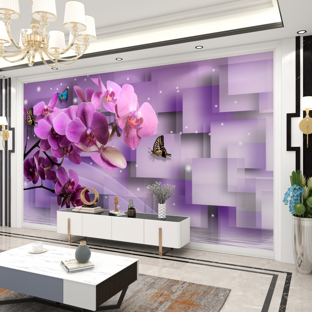 Fototapeta bukiet orchidei i delikatnych motyli