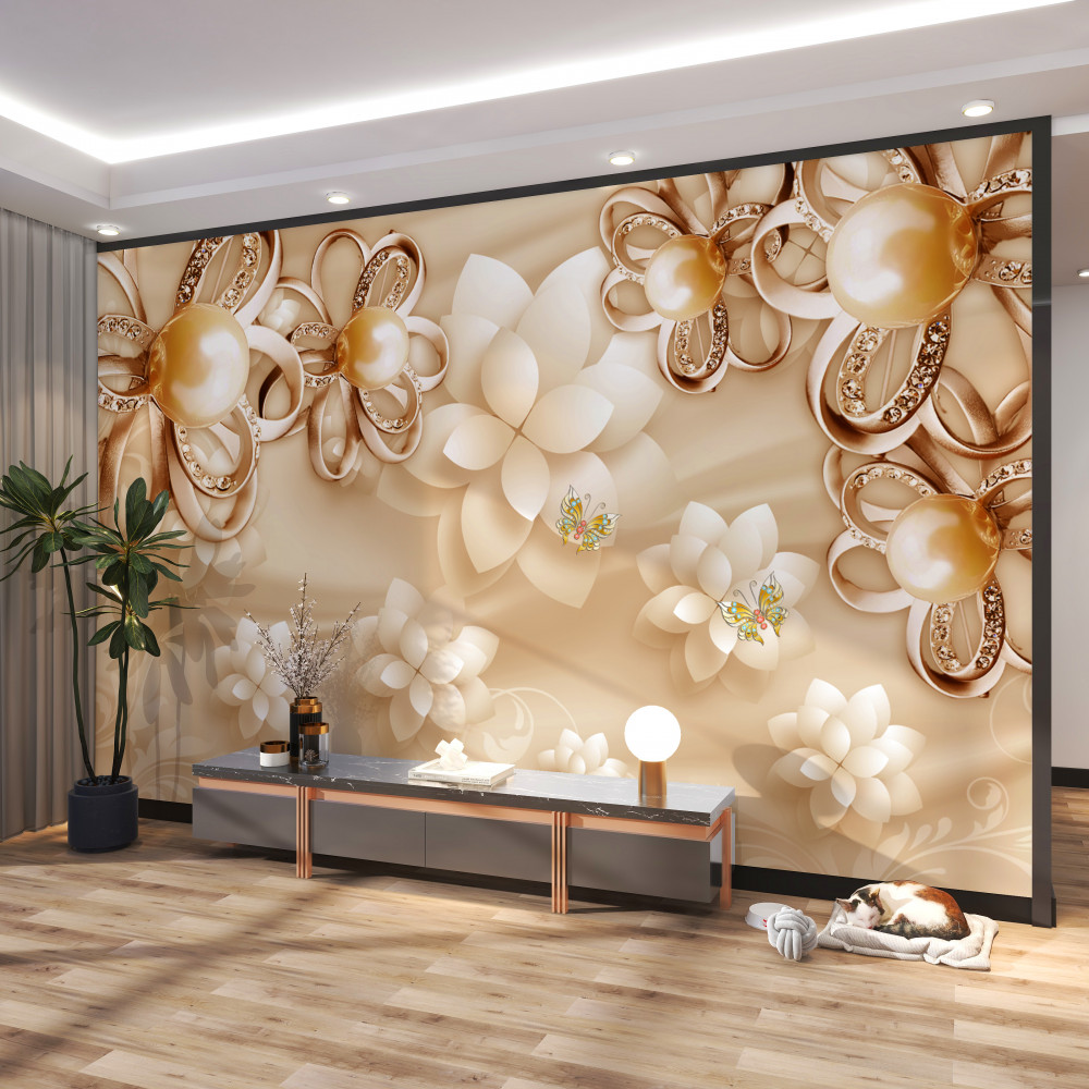 Fototapeta śnieżnobiałe kwiaty magnolii ze złotem