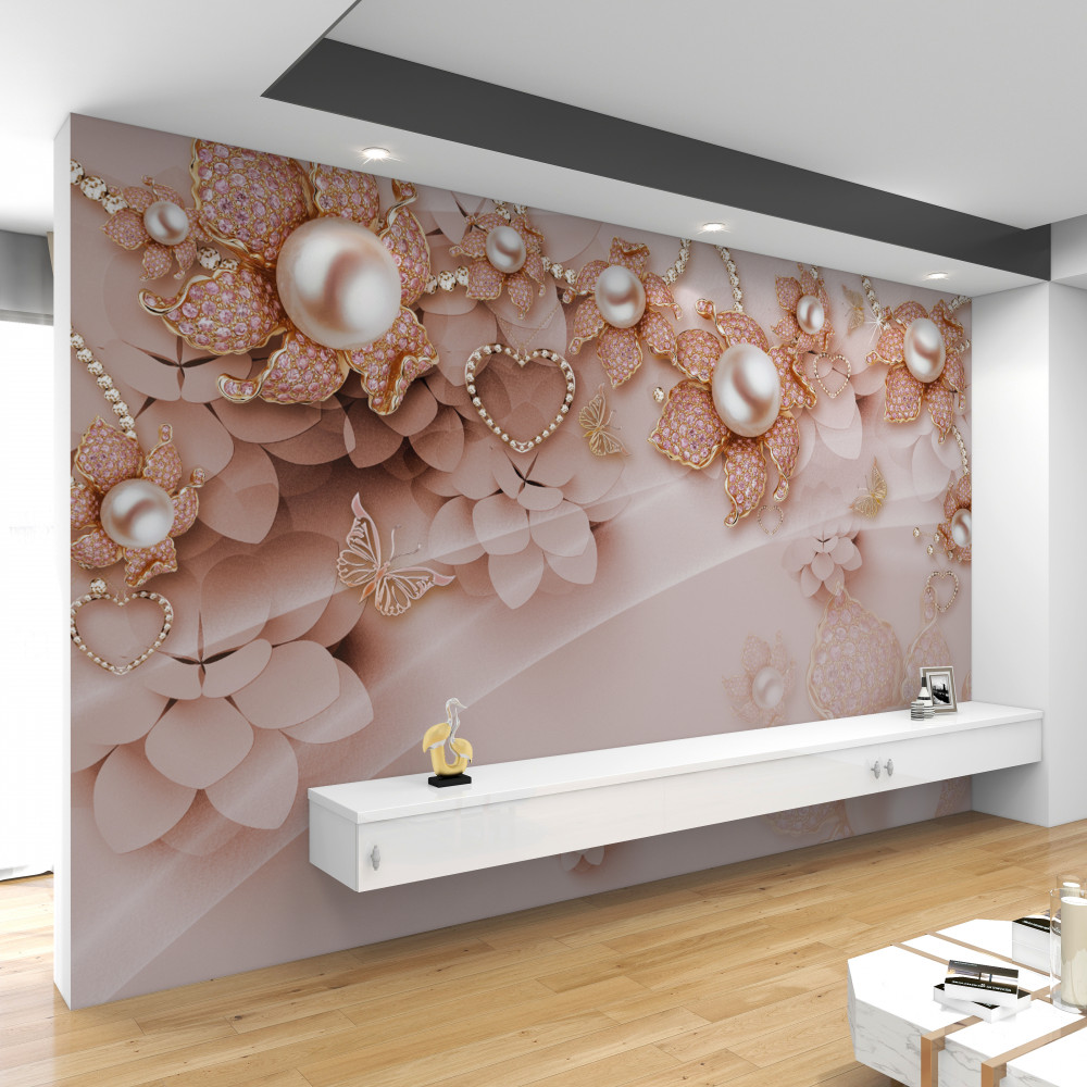 Fototapeta perły w kolorze złotym w kształcie kwiatów